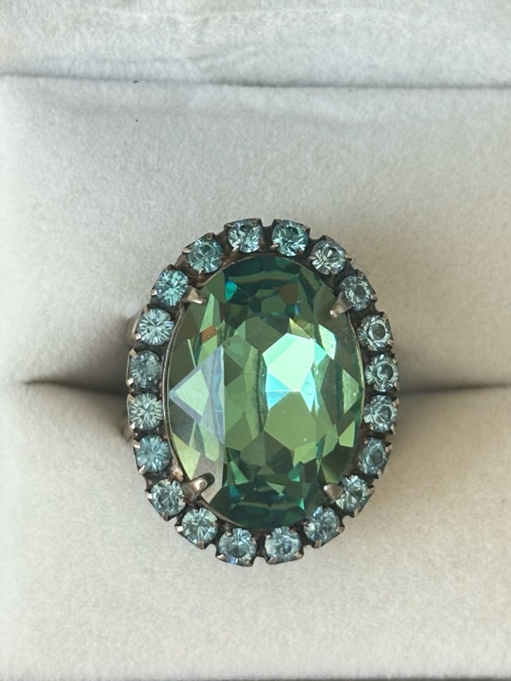 Sorrelli Green Blue Swarovski Crystal Vintage Signed Adjustable Silver Ring